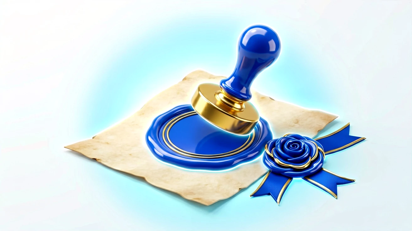 ဖယောင်းတံဆိပ် (wax seal) ကို နီးကပ်ပုံစံဖြင့် ရိုက်ကူးထားသည့် ပုံ, စစ်မှန်မှုအတည်ပြုချက်ကို ကိုယ်စားပြုသည်