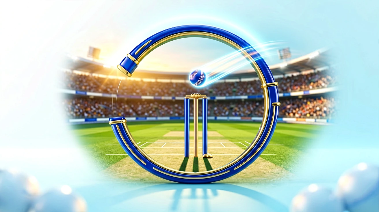 ခရစ်ကက်ကွင်း၏ pitch နှင့် stumps များကျယ်ပြန့်စွာမြင်ရသောရှုခင်း